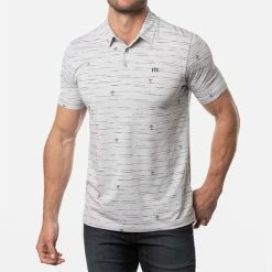 TravisMathew Draggin Anchor Golf Polo Shirt -Golf Clothing Shop Travis Mathew SS21 Draggin Anchor Golf Polo Shirt 1MW108 Code SHTRA052 Heather Light Grey Model 1