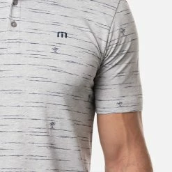 TravisMathew Draggin Anchor Golf Polo Shirt -Golf Clothing Shop Travis Mathew SS21 Draggin Anchor Golf Polo Shirt 1MW108 Code SHTRA052 Heather Light Grey Model 2