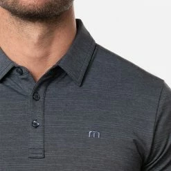 TravisMathew The Heater Golf Polo Shirt Black -Golf Clothing Shop Travis Mathew SS21 The Heater Golf Polo Shirt 1MW395 Code SHTRA036 M Vintage Indigo Black model 2