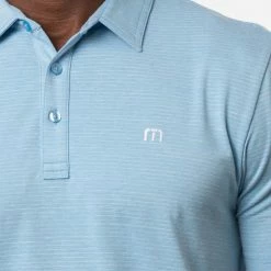 TravisMathew The Heater Golf Polo Shirt Black -Golf Clothing Shop Travis Mathew SS21 The Heater Golf Polo Shirt 1MW395 Code SHTRA040 M Heather Heritage Blue Model 2