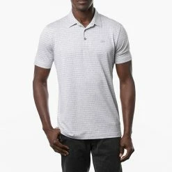 TravisMathew Time Will Tell Golf Polo Shirt -Golf Clothing Shop Travis Mathew SS21 Time Will Tell Golf Polo Shirt 1MW105 Code SHTRA041 Heather Light Grey Model 1
