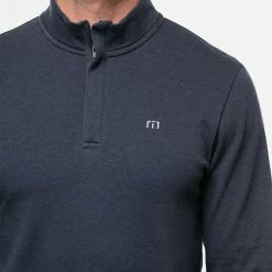 TravisMathew Cloud 2.0 1/4 Zip Golf Sweater -Golf Clothing Shop Travis Mathew SS22 Cloud Quaterzip 2.0 Sweater 1MS309 Code SWTRA015 Heather Blue model 2