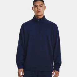 Underarmour Under Armour Fleece 1/4 Zip Golf Sweater -Golf Clothing Shop Under Armour AW22 1 4 Zip Sweater 1373358 410 SWUND174 XXL Midnight Navy Black Model 1