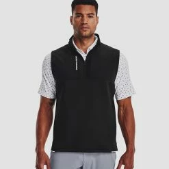 Underarmour Under Armour Storm Daytona 1/2 Zip Golf Vest -Golf Clothing Shop Under Armour AW22 Storm Daytona Vest Wind Top 1373408 001 WTUND090 Black Black Reflective Model 1