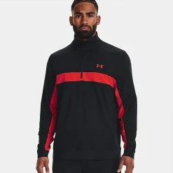 Underarmour Under Armour Storm 1/2 Zip Golf Sweater -Golf Clothing Shop Under Armour AW22 Storm Midlayer 1 2 Zip Sweater 1370119 003 SWUND177 S Black Radio Red Radio Red Model 1