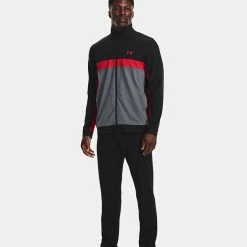 Underarmour Under Armour Storm Full Zip Golf Jacket -Golf Clothing Shop Under Armour AW22 Storm Midlayer Full Zip Sweater 1370123 005 SWUND181 Black Pitch Gray Radio Red Model 1