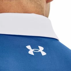 Underarmour Under Armour Playoff 2.0 Club Stripe Golf Polo Shirt -Golf Clothing Shop Under Armour SS22 Playoff 2.0 Club Stripe Golf Polo Shirt 1327037 479 Victory Blue Academy White Model 2