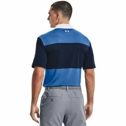 Underarmour Under Armour Playoff 2.0 Club Stripe Golf Polo Shirt -Golf Clothing Shop Under Armour SS22 Playoff 2.0 Club Stripe Golf Polo Shirt 1327037 479 Victory Blue Academy White Model 3
