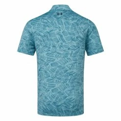 Underarmour Under Armour Playoff 3.0 Palm Sketch Stripe Golf Polo Shirt -Golf Clothing Shop Under Armour SS23 Playoff 3.0 Palm Sketch Polo Shirt 1378677 400 SHUND328 S Still Water Static Blue Black Back