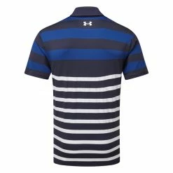 Underarmour Under Armour Playoff 3.0 Rugby YD Golf Polo Shirt -Golf Clothing Shop Under Armour SS23 Playoff 3.0 Rugby YD Stripe Polo Shirt 1378676 411 SHUND320 S Midnight Navy Blue Mirage White Back