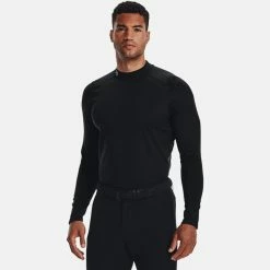 Underarmour Under Armour ColdGear Infrared Mock Golf Base Layer -Golf Clothing Shop Under Armour AW21 CGI LS Base Layer 1366269 001 Code BLUND031 M Black Silver Model 1