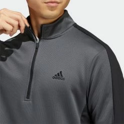 Adidas Colour Block 1/4 Zip Golf Sweater -Golf Clothing Shop adidas SS22 Colour Block 1 4 Zip Golf Sweater HC5573 Grey Six Black Model 2