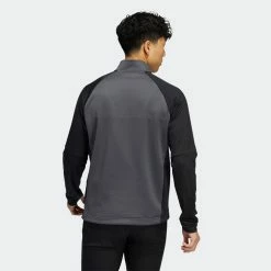 Adidas Colour Block 1/4 Zip Golf Sweater -Golf Clothing Shop adidas SS22 Colour Block 1 4 Zip Golf Sweater HC5573 Grey Six Black Model 3