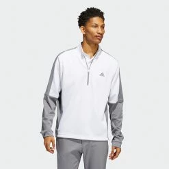 Adidas Colour Block 1/4 Zip Golf Sweater -Golf Clothing Shop adidas SS22 Colour Block 1 4 Zip Golf Sweater White HM2587 Model 1