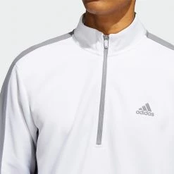 Adidas Colour Block 1/4 Zip Golf Sweater -Golf Clothing Shop adidas SS22 Colour Block 1 4 Zip Golf Sweater White HM2587 Model 2