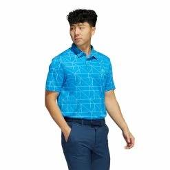 Adidas Jacquard Lines Primegreen Golf Polo Shirt -Golf Clothing Shop adidas SS22 Jacquard Lines Primegreen Golf Polo Shirt HA6117 Blue Rush Mint Rush Model 1