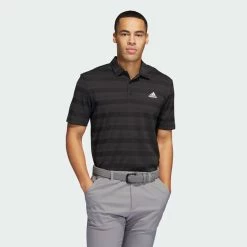 Adidas Two Colour Stripe Primegreen Golf Polo Shirt -Golf Clothing Shop adidas SS22 Two Colour Stripe Primegreen Golf Polo Shirt Black Grey Six HI5180 SHADI659 Model 1