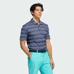 Adidas Two Colour Stripe Primegreen Golf Polo Shirt -Golf Clothing Shop adidas SS22 Two Colour Stripe Primegreen Golf Polo Shirt HI5181 M SHADI658 Navy White Model 3